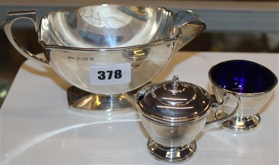 Small silver - a sauceboat & 2 cruets